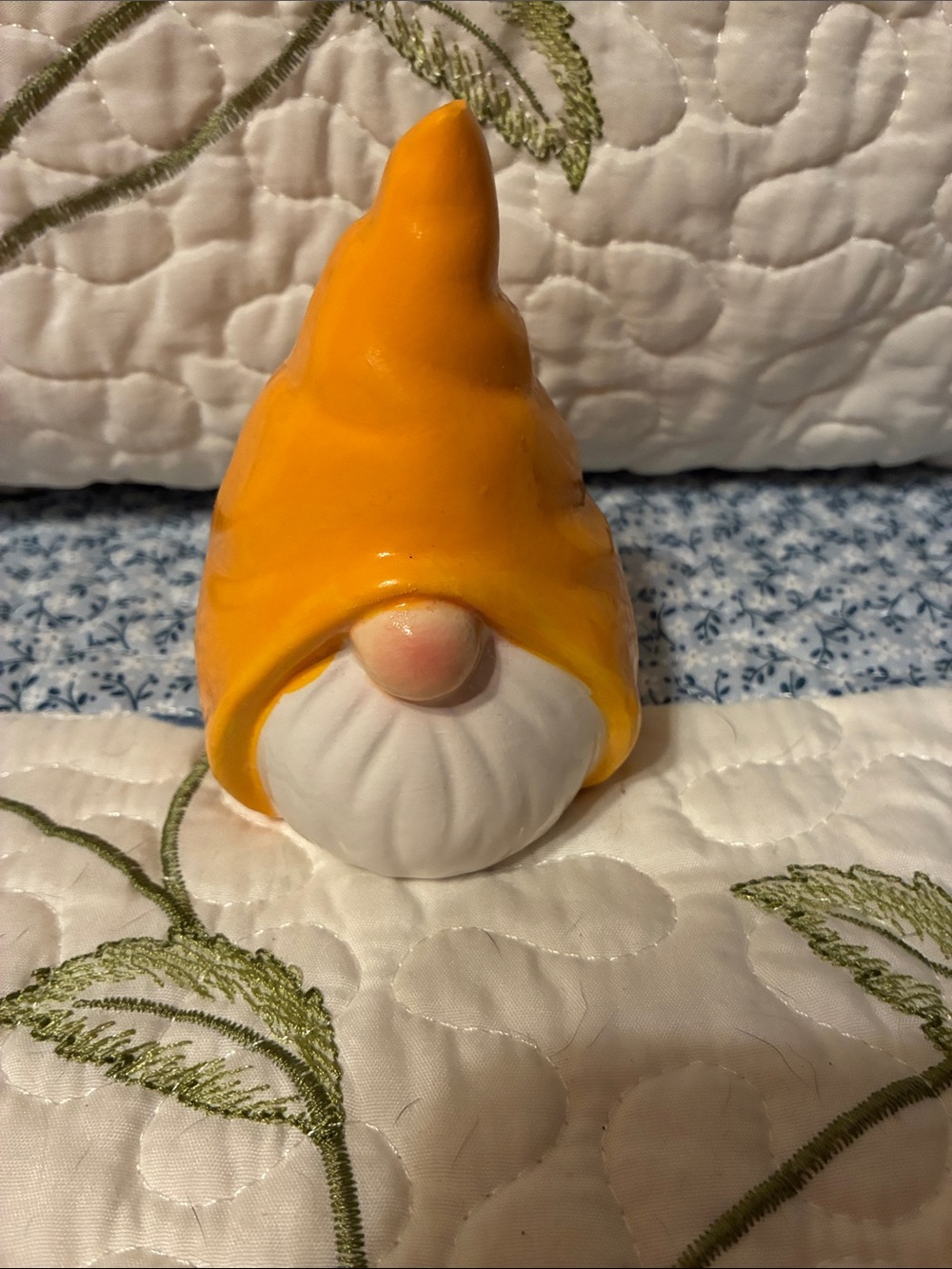 Small Yellow Ceramic Gnome Figurine